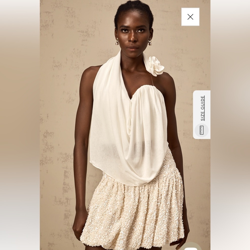 NWT MISS ROSIER Maeva white halterneck floral-appliqué top- Large